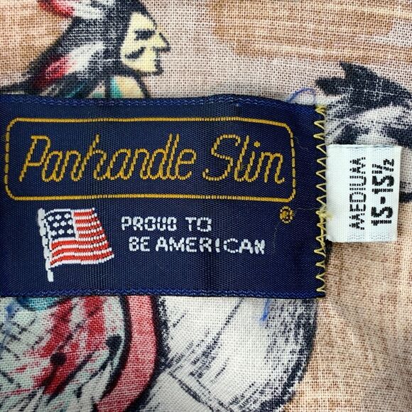 Vintage Panhandle Slim Button Front Shirt Medium Native American Indian Brown - Picture 6 of 8